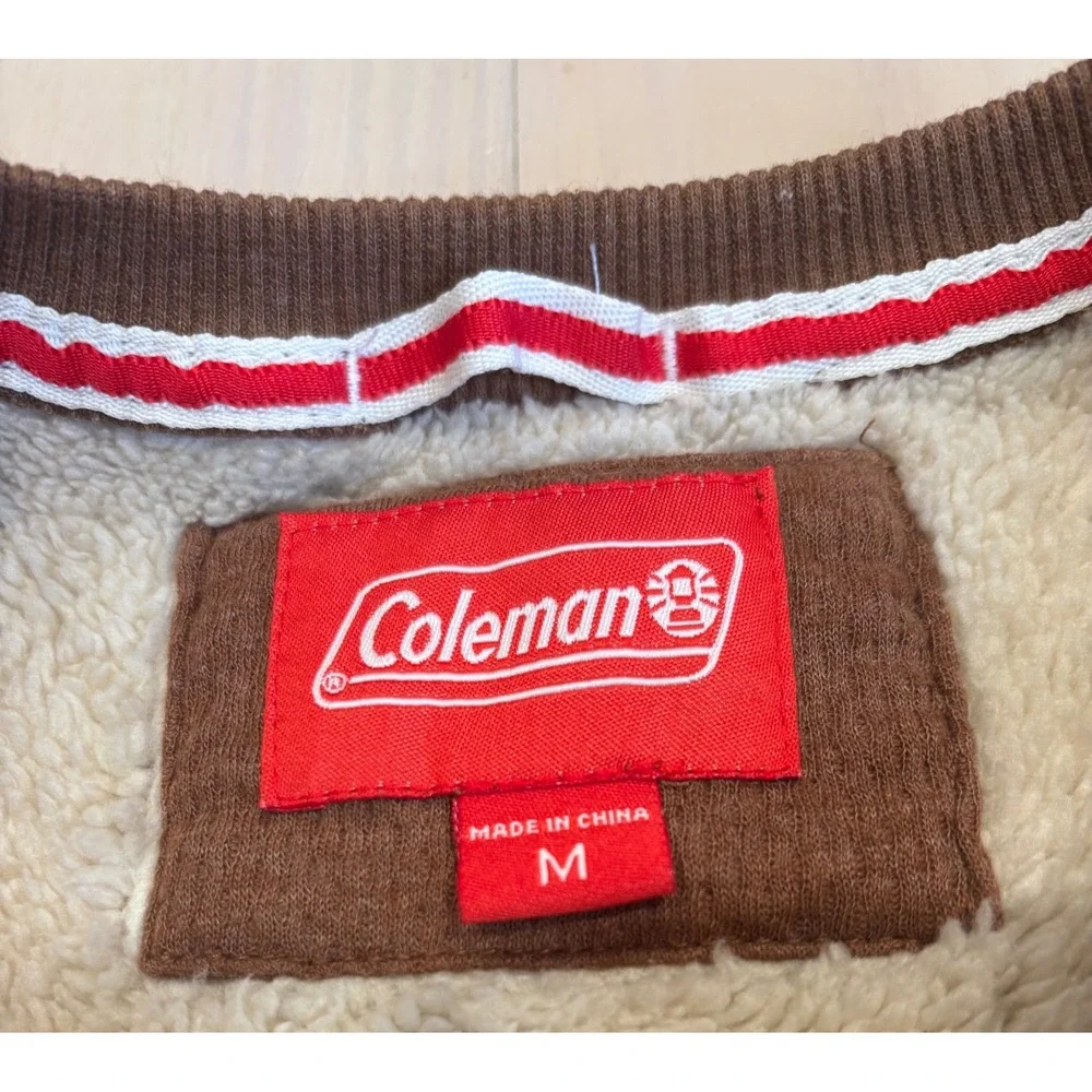 Coleman Mens Brown Sherpa Lined Waffle Knit Henley Pullover Sweater Size M